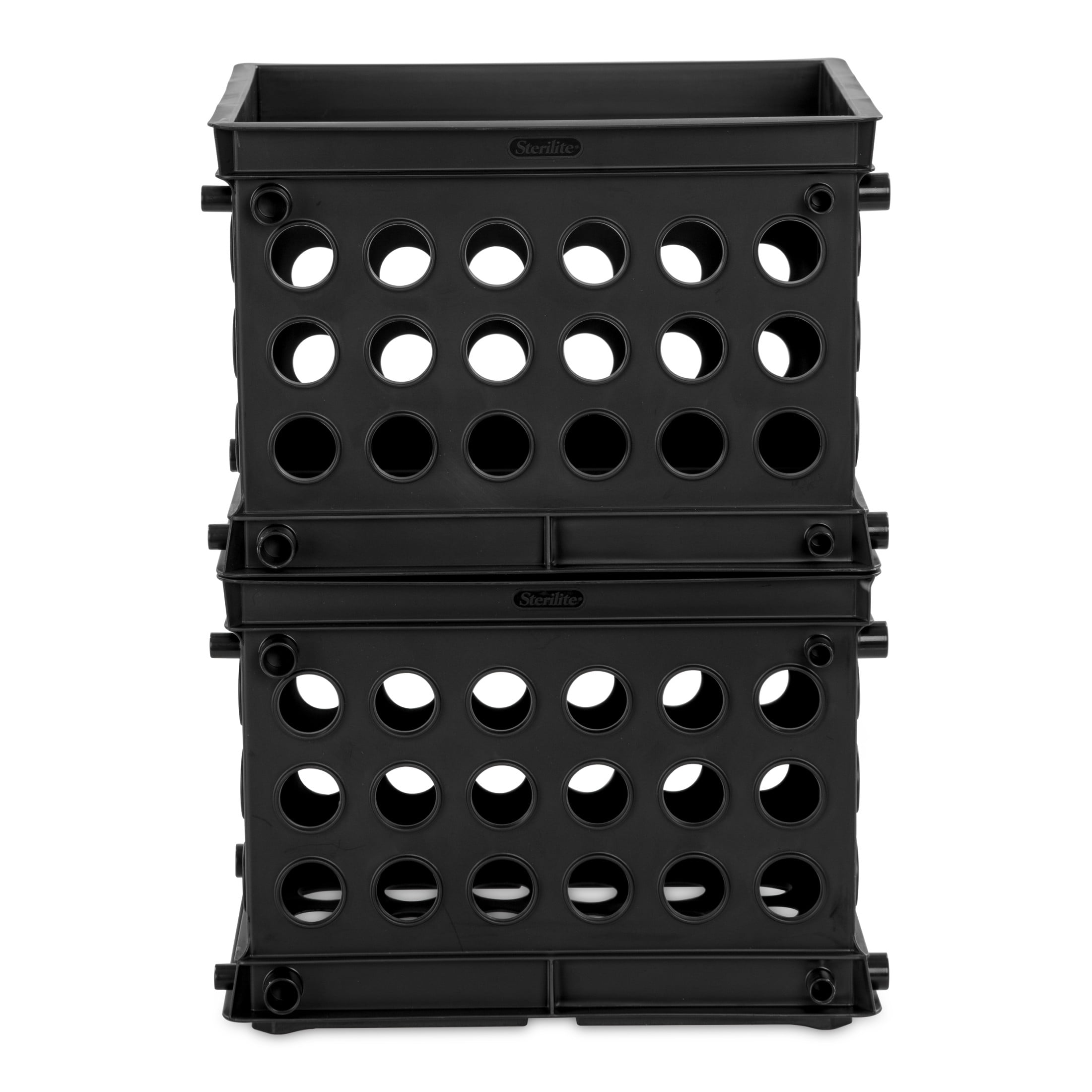Sterilite Mini Crate, Multi-Purpose Plastic Storage Bin with Through Handles, Stackable, Black