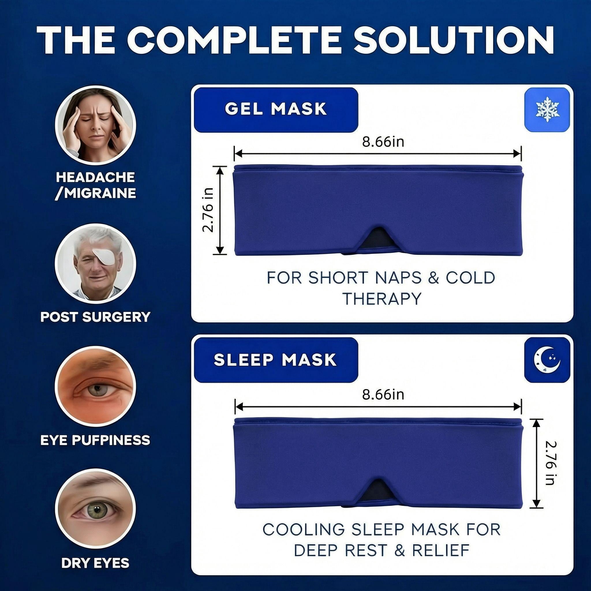 FACEMOON Adults Ice Silk Soft Comfort Gel Cooling Sleep Eye Mask for Tired Eyes, Puffy Eyes, Dark Circles with Storage Bag, Blue