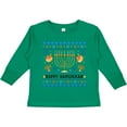thumbnail image 3 of Inktastic Happy Hanukkah Sweater Style Design with Menorah and Dreidel Boys or Girls Long Sleeve Toddler T-Shirt, 3 of 5
