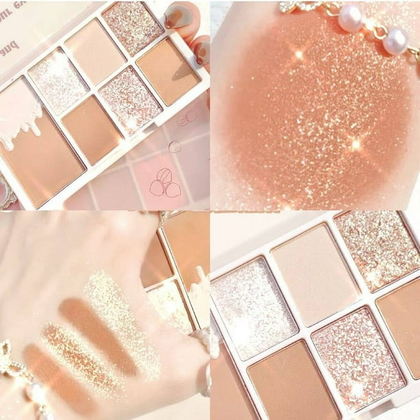 Paleta de sombras de ojos con brillo, 7 colores, perlado, mate, castaño, resaltador de ojos, rubor, maquillaje Natural duradero resistente al agua Gao Jinjia LED
