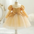 thumbnail image 3 of 2T Toddler Girls Wedding Princess Dress Party Dress Formal Pageant Dress 3T Toddler Girl Long Sleeve Contrast Color Tue Top Sequins Upper Ruffled Tulle Layer Elegant Party Dress Gold, 3 of 6