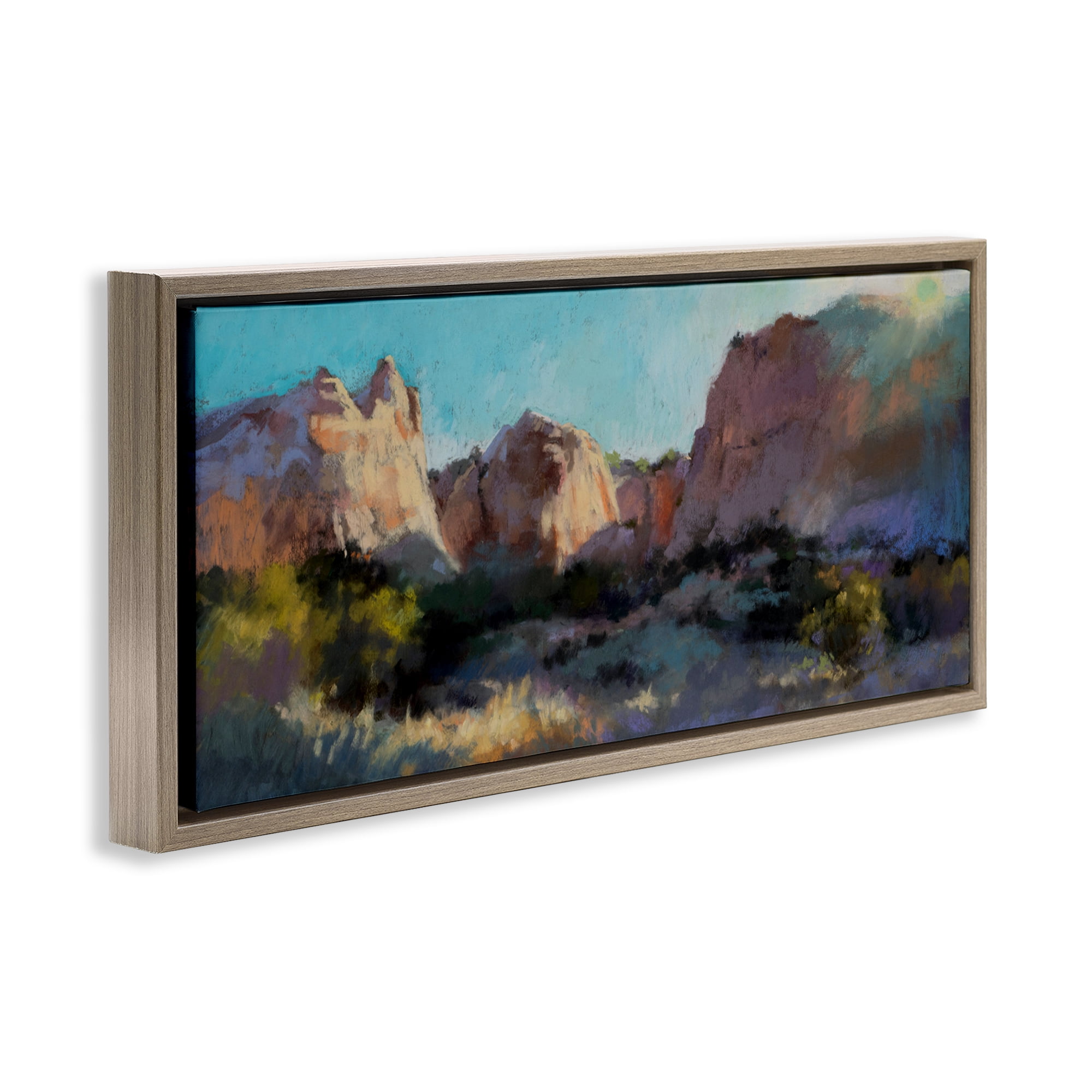 Stupell Industries Desert Cliffs Valley Landscape & Nature Painting Brown Floater Framed Canvas Art Print Wall Art, 31 x 14