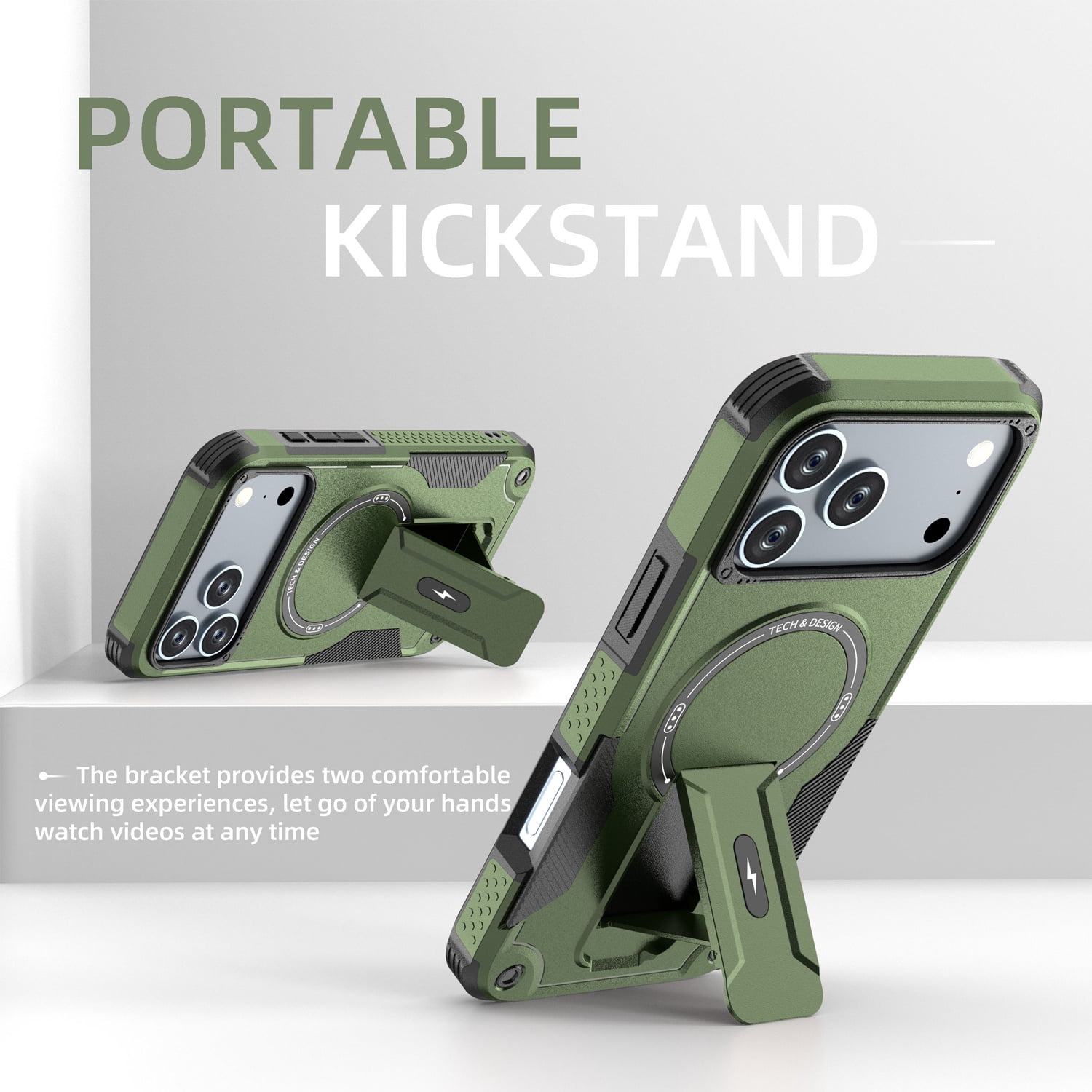 Shockproof MagSafe Stand Case for iPhone 17 Pro - Army Green