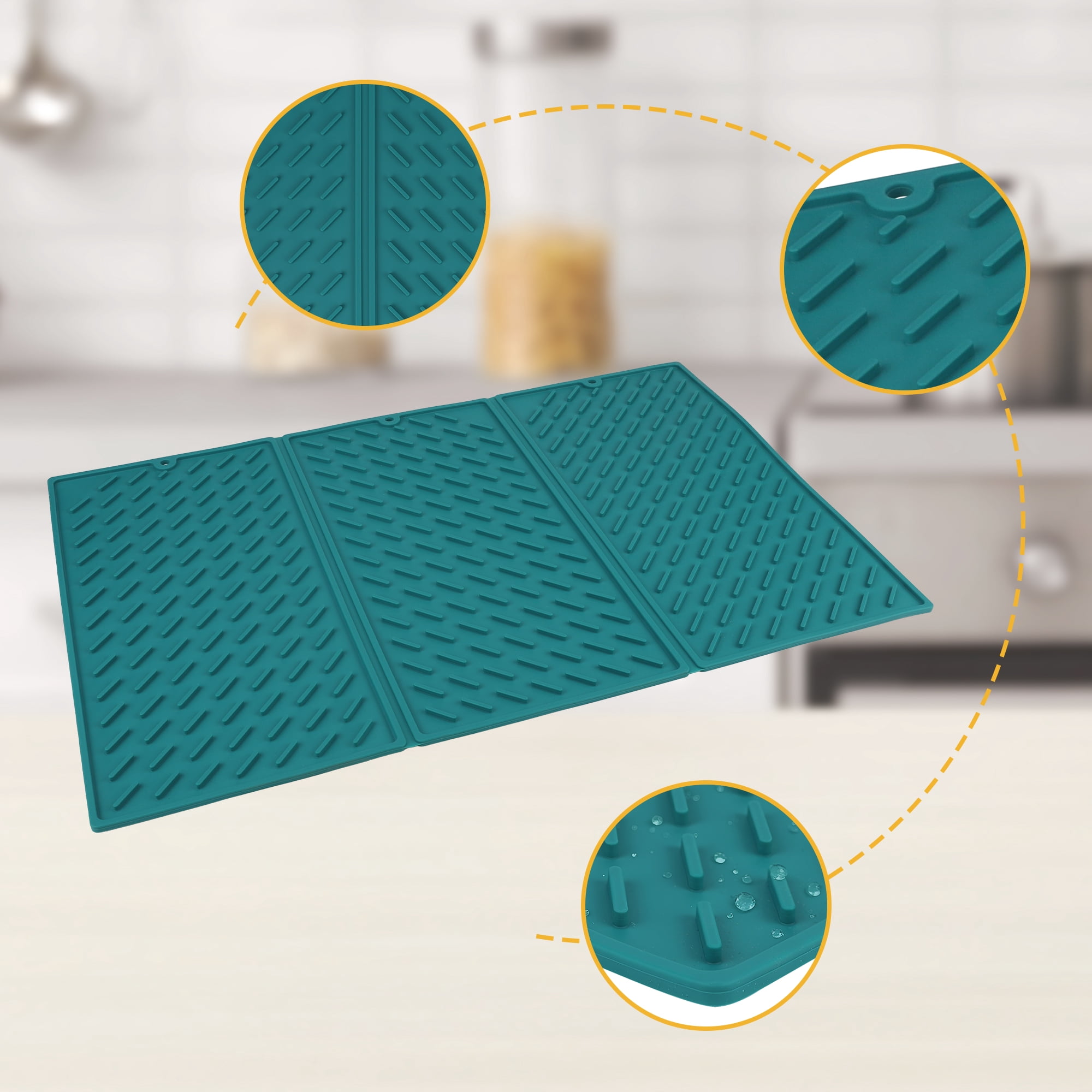 Unique Bargains Heat Resistant Silicone Fits Under Dish Rack Dish Drying Mat Green