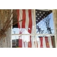 thumbnail image 2 of Ross, Nancy ,  Steve 32x23 White Modern Wood Framed Museum Art Print Titled - OR, Shaniko Flag in window next to barbed wire, 2 of 4