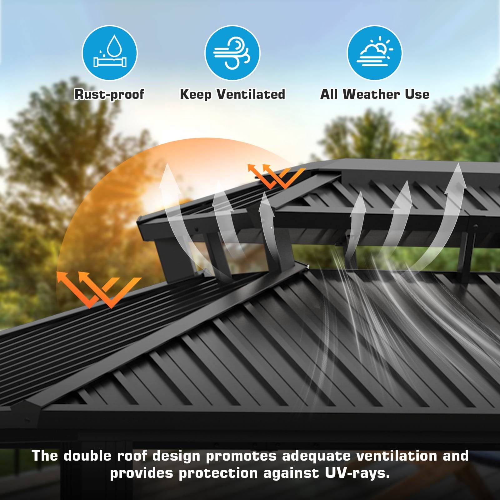 COBIZI 6'x8' Hardtop Grill Gazebo for Patio Double Galvanized Steel Roof with 2 Side Shelves Outside Sun Shade Outdoor BBQ Gazebo Canopy, Black