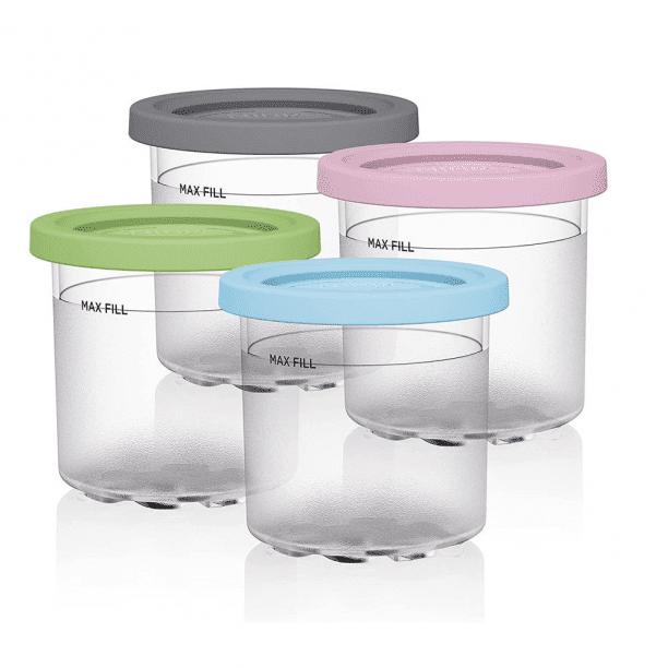Pint Containers And Lids Replacement Compatible For Ninja Creami Breeze  NC100/NC200 Series Ice Cream Makers Parts 16Oz 4Pack