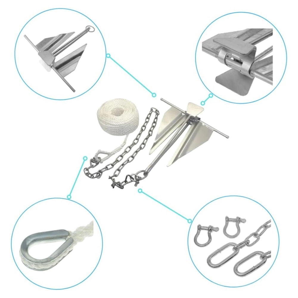 Blue Dog Marine Galvanized Steel Slip Ring Boat Anchor Kit, #7 Fluke Anchor | 7 LBS Boat Anchors for Boats up to 19'