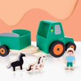 thumbnail image 1 of Remolque de coche de madera hecho a mano verde con muñeca y caballo Montessori juguetes de viaje ZefeiWu 8390613818805, 1 of 1