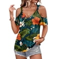 thumbnail image 2 of ASDFVBKG Womens Cold Shoulder Tops Short Sleeve Cute Sexy Summer Spring Beach Vacation T Shirts Fashion Outfits Basic Clothes Green L, 2 of 4