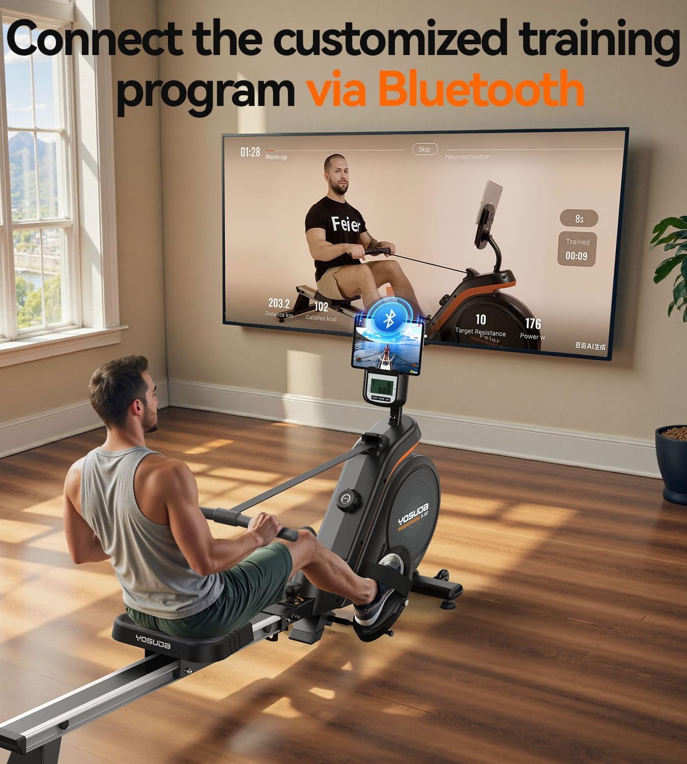 YOSUDA Magnetic Rowing Machine 350 lbs Weight Capacity - Foldable Rower for Home Use with LCD Monaitor, Tablet Holder and Comfortable Seat Cushion