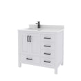 thumbnail image 3 of Ayna Decors Rooh 36 in White Bathroom Vanity Set with White Quartz Countertop and Brass Faucet | Pop-Up Drain and P-Trap Included | Black Hardware, 3 of 10