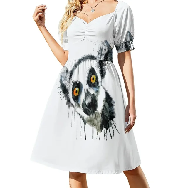 Vestido de manga corta con cabeza de lémur, vestido largo para mujer, vestido de fiesta, vestidos de novia para mujer