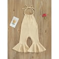 thumbnail image 2 of Toddler Girl Halter Sleeveless Romper Solid Color Ribbed Bell Bottom Jumpsuit, 2 of 8