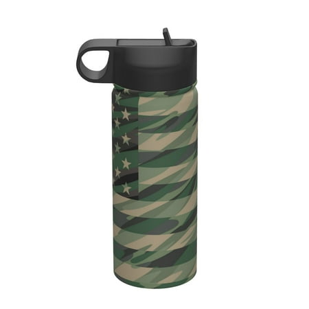 

Adobk Jungle Green Camo USA Flag Print Water Bottle 18oz Sports Insulated Kettle for Cycling Gym Basketball Outdoor Suitable as a Present