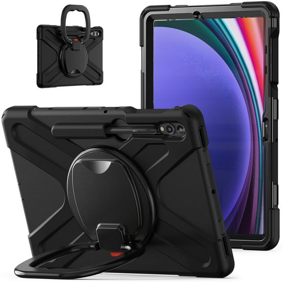 For Samsung Galaxy Tab S10 Plus/S9 /S9 FE Plus 12.4 inch Case, 360 Rotatable Handle Stand, Shoulder Strap, Drop-Proof Design, Black