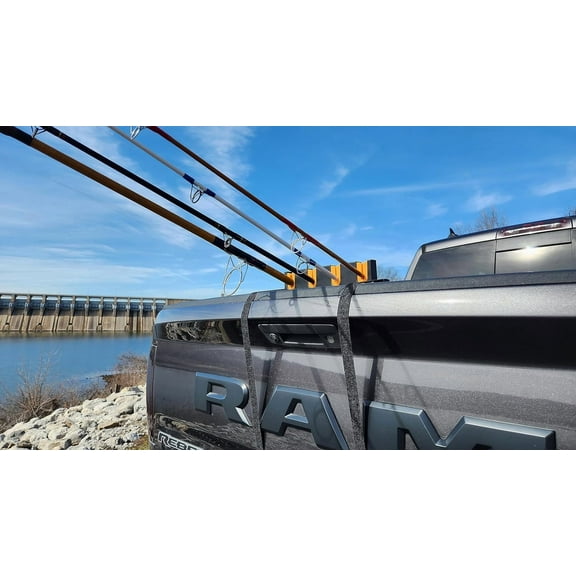 Fishing Rod Holder for Truck Tailgate – Secure 4 Rods with Soft Foam & Straps – Pickup Truck Bed Fishing Pole Rack