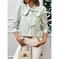 thumbnail image 5 of Womens Tie Neck Long Sleeve Shirts Casual Work Blouses Tops Green XXL, 5 of 9