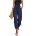 thumbnail image 5 of TEMOFON Women's Wide Leg Linen Pants High Waisted Drawstring Lounge Pants with Pockets Casual Summer Beach Vacation Palazzo Trousers, 5 of 7