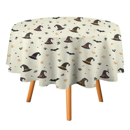 

JINGDS Spooky Witch Hats Tiny Paw Prints-1323 Round Table Cloth Halloween Tablecloth Thanksgiving Day Table Cloth Round Cover Circle Tablecloth for Halloween Thanksgiving Fall Party