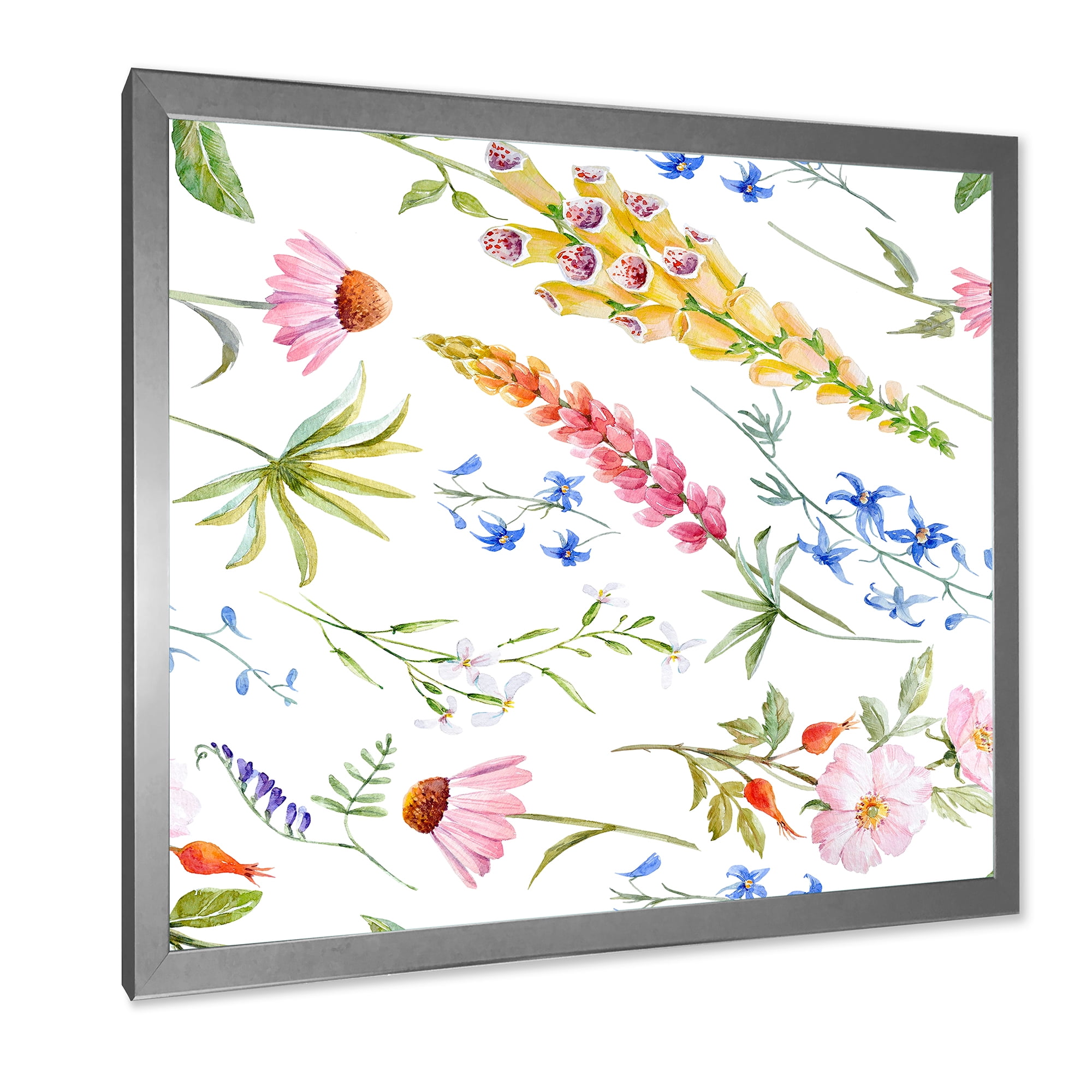 Designart 'Vibrant Summer Wildflowers On White I' Traditional Framed Art Print