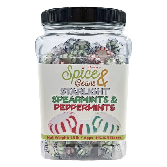 Starlight Mints Red Peppermint and Green Spearmint Blend Approximately 116-124 Pieces by Dasher's Spice & Beans 1.5 Lbs