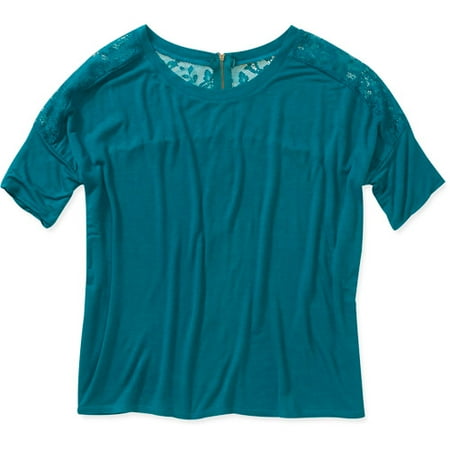 Women's Lace Shoulder Zipper Back Tee