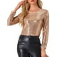 thumbnail image 1 of INSPIRAR CHIC Blusa de fiesta de mujer con lentejuelas y brillo, cuello redondo, manga larga, talla XL, dorado, 1 of 5