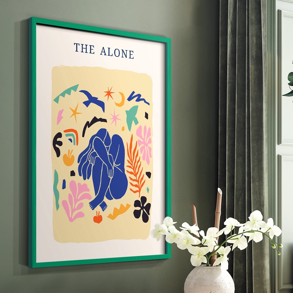 Matisse CDXLIII in Green Solid Wood Framed Print No Nail Hanging