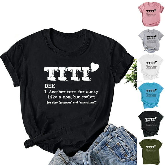 DDAPJ pyju Women's Aunt Gift T Shirt with Funny Saying TITI TEE TEE Letter Printed T-shirts Short Sleeve Novelty Graphic Auntie Tee Tops Pink XXL
