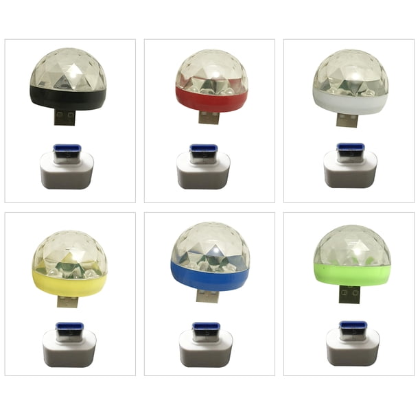 Mini luz de discoteca giratoria con puerto USB y tipo C, bola mágica