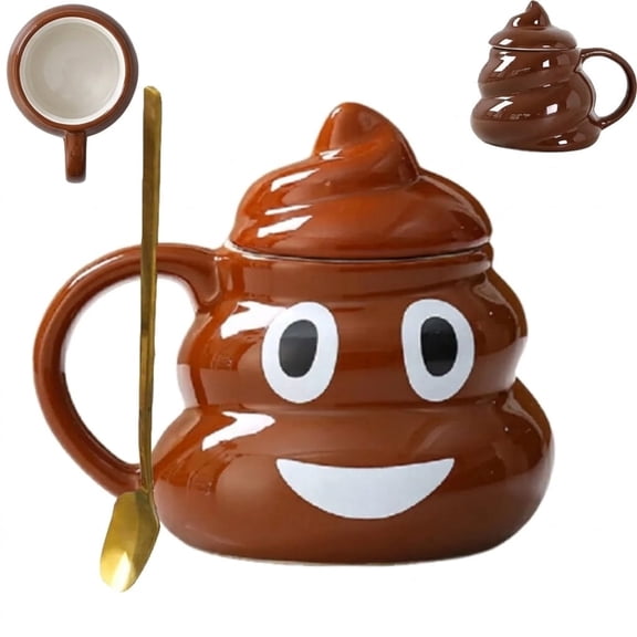 Poop Coffee Mug with Lid, 16oz (480ml) Ceramic Poo Emoji Cup for Tea & Coffee, Funny Humor Office Mug, Novelty Gag Gift for White Elephant & Friends