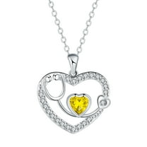 Rynsito Stethoscope Necklace 925 Sterling Silver Nurse Pendant with 12 Months Birthstone, Graduation Gifts Medical Jewelry for Doctor Nurse Medical Student RN