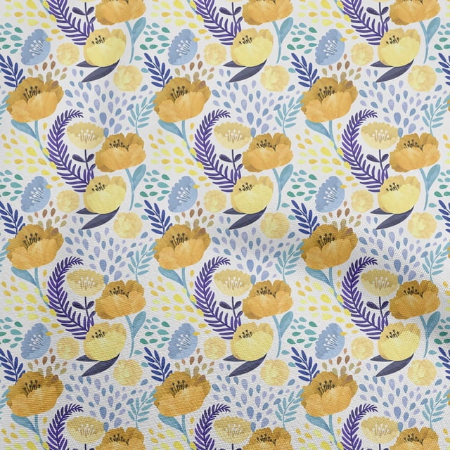 oneOone Rayon White Fabric Flora Fabric For Sewing Printed Craft Fabric By The Yard 56 Inch Wide-UI