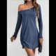 thumbnail image 5 of Vestido Mini Túnica de un Solo Hombro para Mujer, Larga, Liso, con Dobladillo Torcido, Elegante, Informal, Holgado, para y Verano. Azul L, 5 of 9