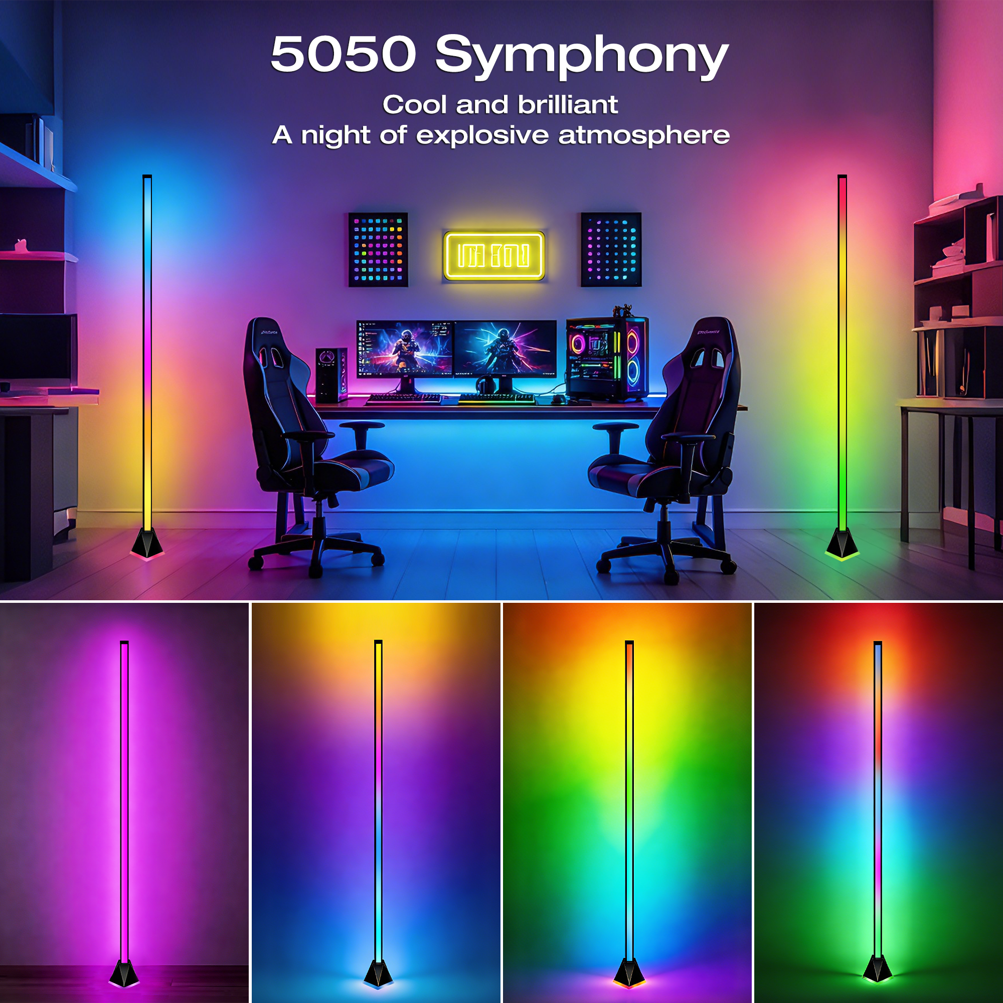 Alichome LED Corner Floor Lamp, with App & Remote Control, Smart RGB 16M Colors, 68+ Scenes, Music Sync, Standing Light for Living Rooms, Gaming Rooms