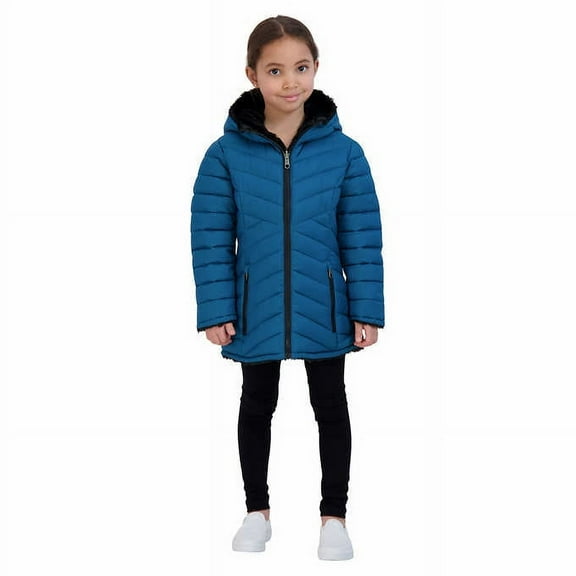 Steve Madden Youth Girls Reversible Parka | Blue, Small-(7/8)