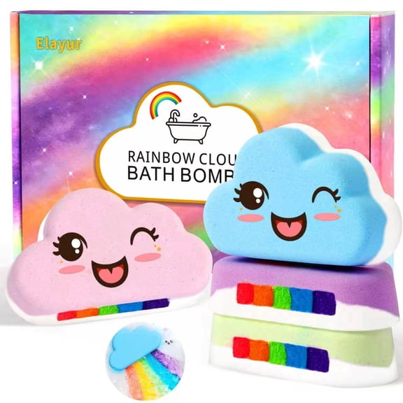Rainbow Bath Bombs for Kids, Handmade 4 Pcs Kids Bath Bombs Gift Set for Girls Teens