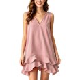 thumbnail image 2 of QUNYINEY A Line Sun Dresses for Women Pink Summer Sleeveless Mini Tank Dress V Neck Ruffle Loose Fit Casual Dresses, 2 of 8
