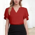 thumbnail image 4 of Womens Dressy Chiffon Blouses Summer Puff Petal Short Sleeve Shirts V Neck Casual Work Tops, 4 of 9