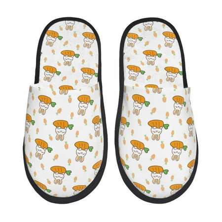 Balery Rabbit And Carrot Slient Indoor Furry Fleece Comfort House Shoes Soft Non-Slip Home Shoes Cotton slippers House Slippers-- Large