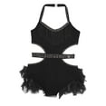 thumbnail image 3 of Doomiva Kids Girls Rhinestone Sleeveless Ballet Skirted Bodysuit Feather Jazz Latin Dance Leotard Performance Dancewear Black 8, 3 of 5