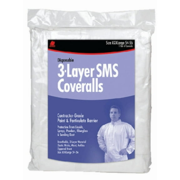 Buffalo Industries (68524) Contractor Grade 3-Player SMS Disposable Coverall Size XXL Pack of 1 - Protection from Paint Particulates Liquids Sprays Powders Fiberglass and Sanding Dust