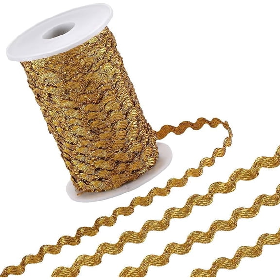 75m Gold Rick Rack Trim 5mm Metallic Wavy Bending Ribbon RIC Rac Fringe Trim Zig Zag Edging Trimming Wave Polyester Webbing Ribbon for DIY Sewing Crafts Gift Wrapping Christmas Decor Gold