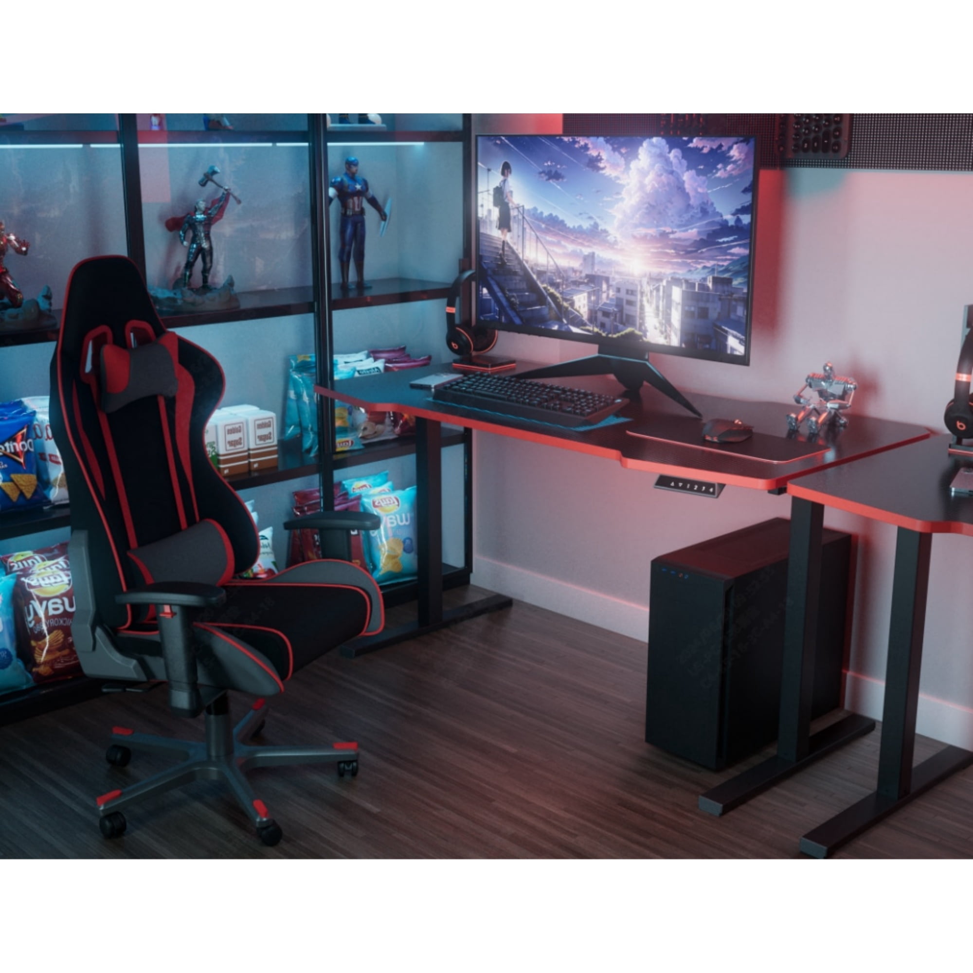 GARITIN 55-Inch Electric Standing Desk, Whole Piece Height Adjustable Sit Stand Desk with Motor Lift System, 28.7 to 46.4 Inch Height Range, Home Office Computer Workstation, Black