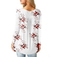 thumbnail image 3 of Hymorin Floral Print Women Pleated Buttons Round Neck Long Sleeve Tops, 3 of 3