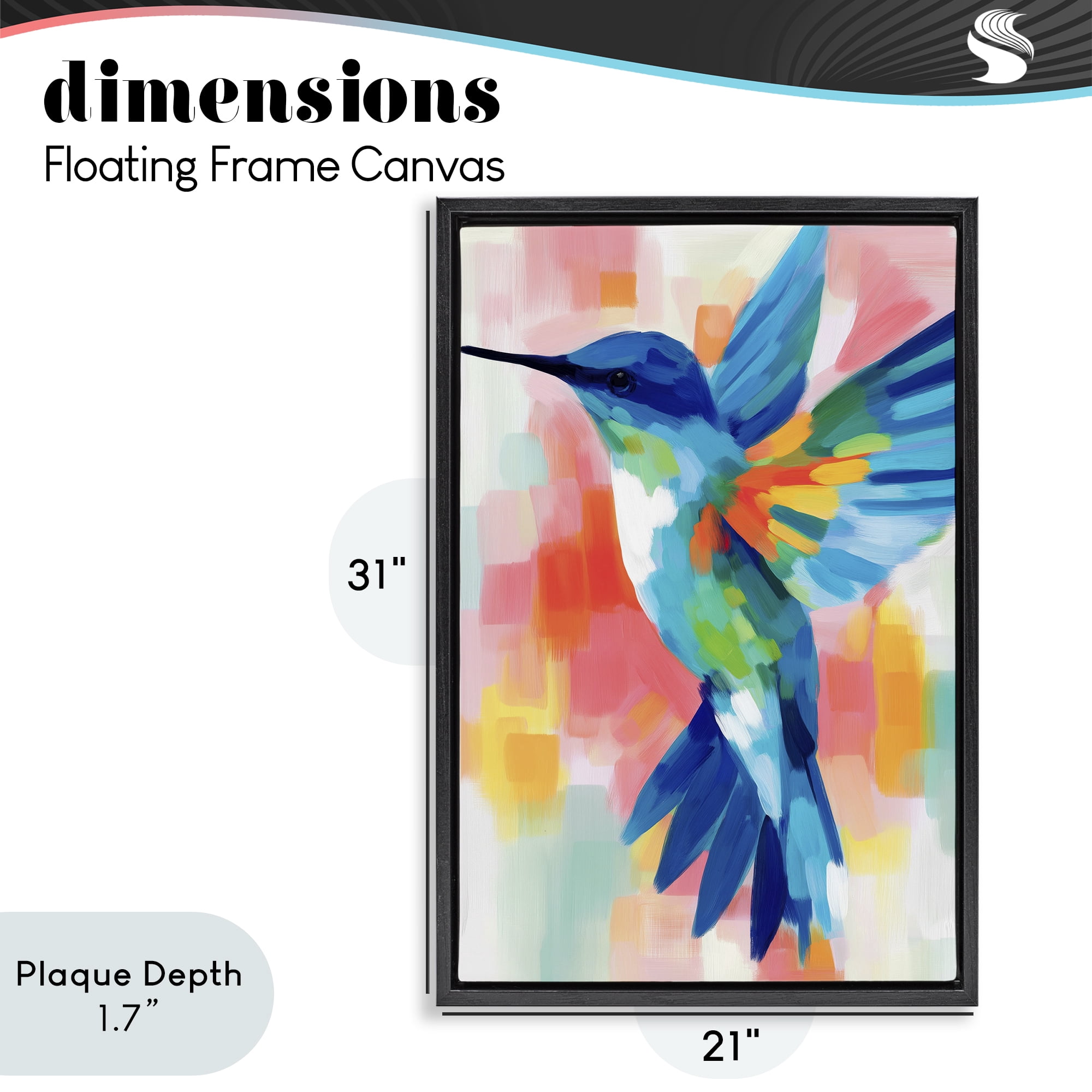 Stupell Industries Blue Hummingbird in Flight Black Framed Floater Canvas Wall Art, design by Chromatic Storm Studio