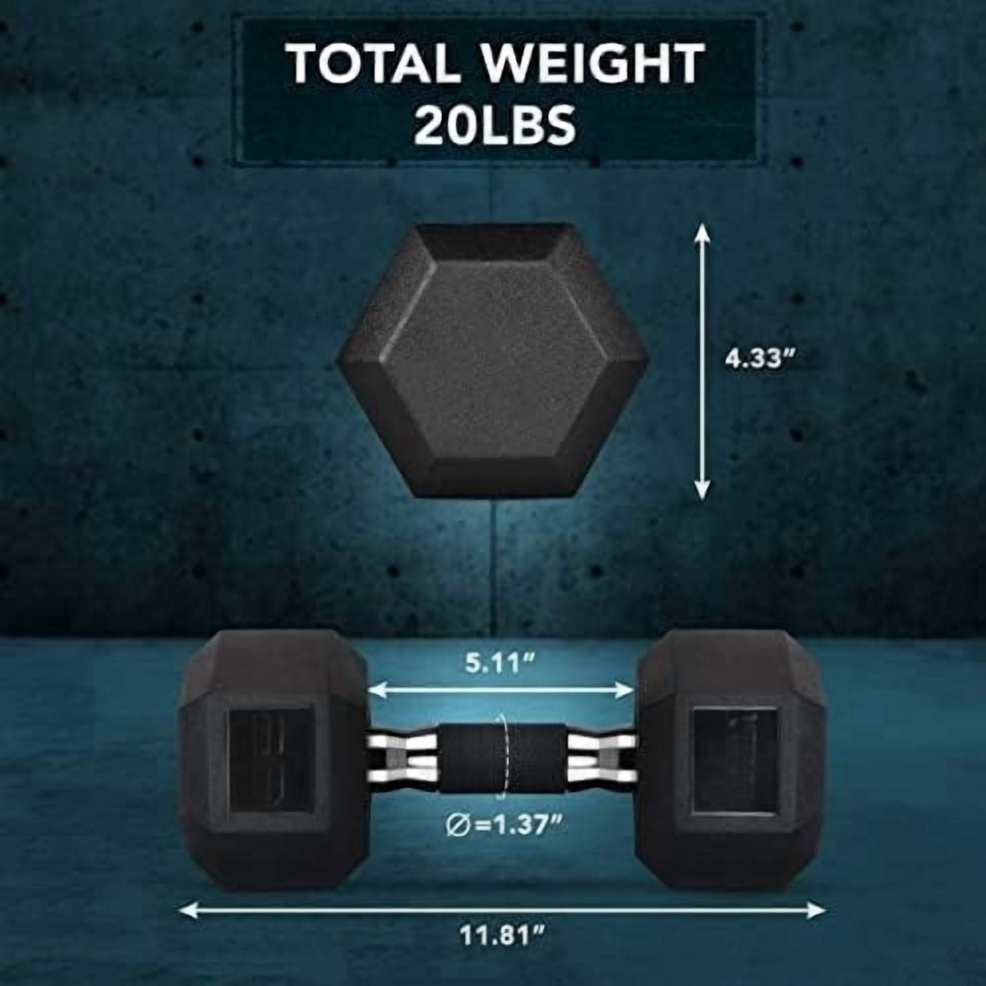 Rubber Grip Encased Hex Dumbbell – Hand Weights With Anti-Slip 5-50 LBS Single
