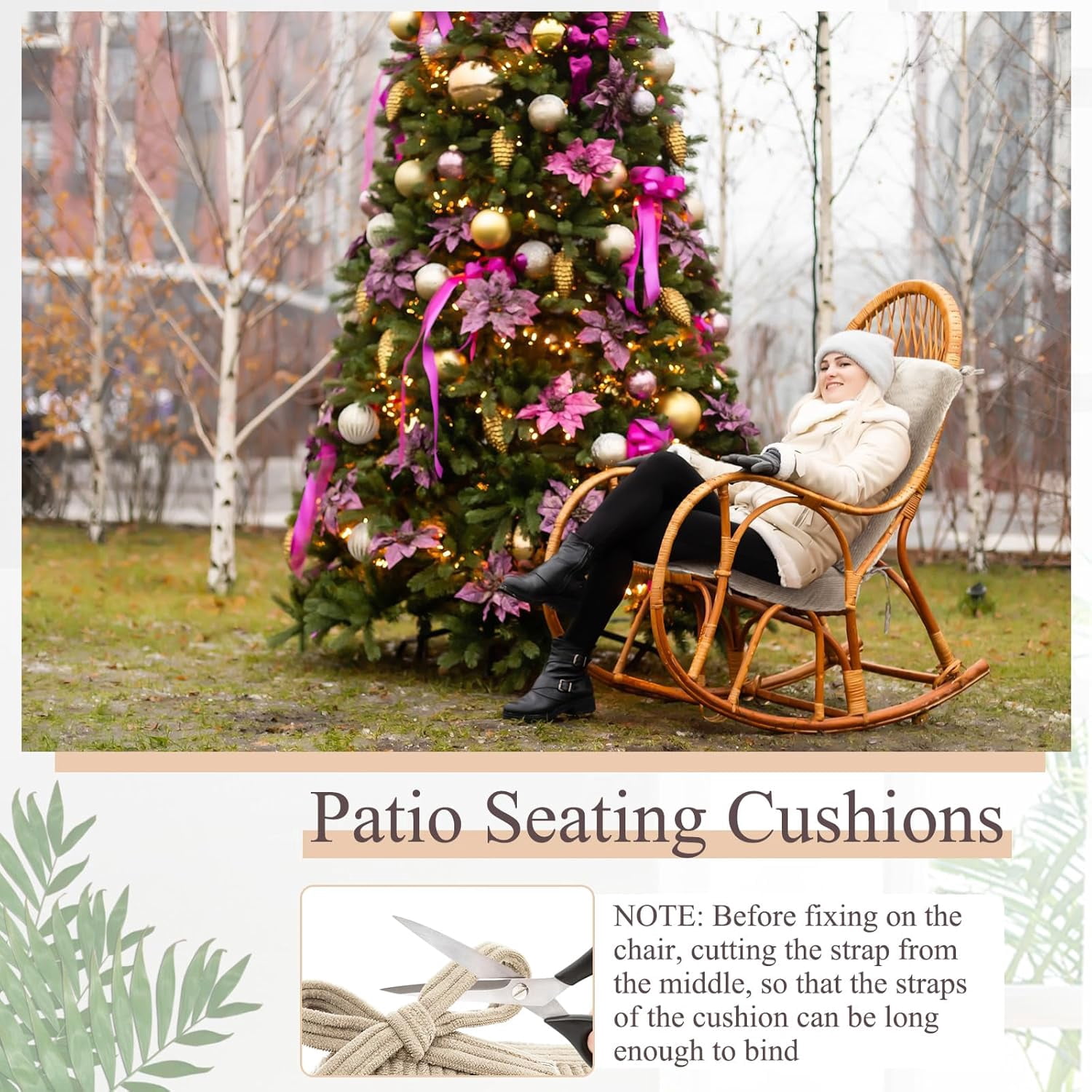 4 Set Outdoor Patio Chair Cushions Corduroy Seat High Back Tufted Pillow Replacement Rocking Patio Chair Pads for Outdoor Indoor Home Office (Beige)