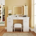 thumbnail image 6 of Selooye Vanity Desk with Mirror and Lights, Vanity Tables with 7 Drawers, Makeup Vanity with Tri-Folding 3 Colors Lighting Mirror and Cushioned Stool, Big Vanities Perfect for Bedroom, White, 6 of 7